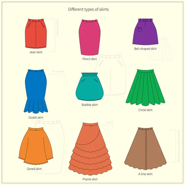 一套不同类型的鲜艳多彩的裙子 简单的平面矢量插图 图库插图
