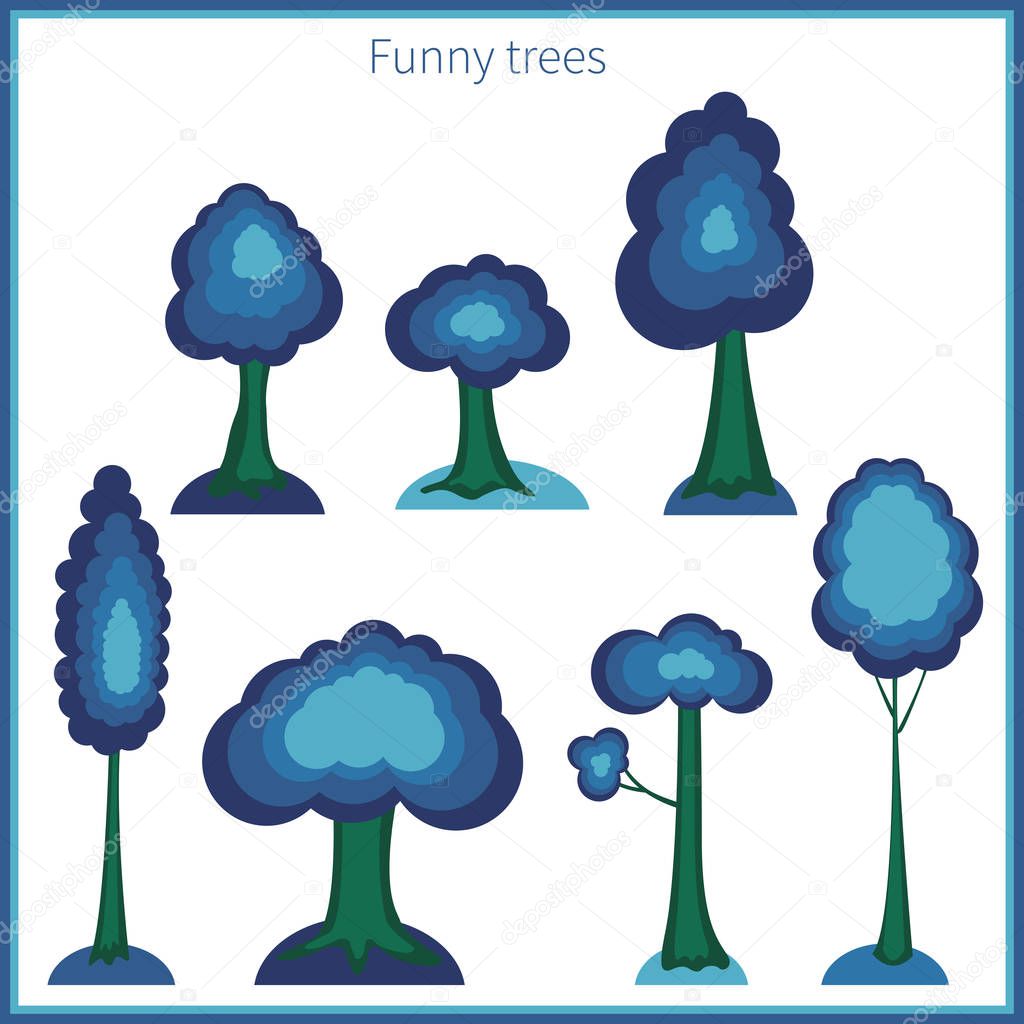 Collection of cartoon trees, vector, illustration