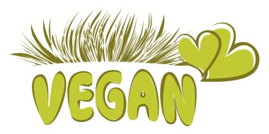 Vejetaryen sembolü. Vejetaryen logosu. Biyolojik yeşil vejetaryen logosu ya da işareti. Farklı vejetaryen ürünler için etiket. El yapımı kalp ve çimlerle vejetaryen bir mektup. Beyaz arkaplanda izole edilmiş vegan yaşam tarzı sembolü