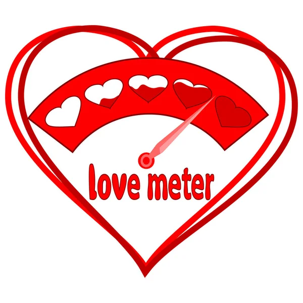 红色爱情模拟表在心形轮廓内 爱情测量仪情人节卡片 爱心指标与爱心指标 魅力和激情的天平 测量的标准 — 图库矢量图片