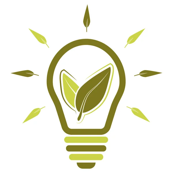 Зелена Лампа Екологічна Лампочка Двома Листками Всередині Зелена Енергія Символ — стоковий вектор