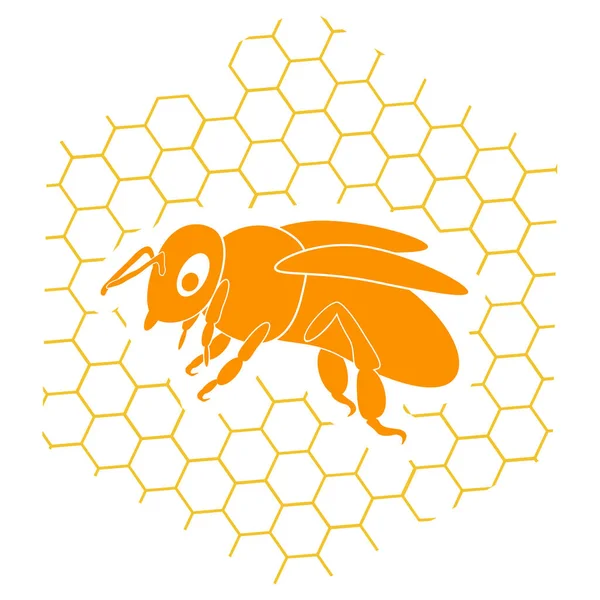 ハニー 白い背景に孤立オレンジ色の蜂やハニカムと蜂蜜のロゴ 蜂蜜製品とのパッケージの装飾に使用することができます プリントの背景 梱包袋 — ストックベクタ