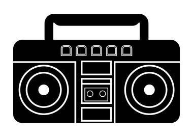 Müzik kutusu simgesi. Beyaz arkaplana yerleştirilmiş, glifli müzik kutusunun vektör illüstrasyonu. Retro taşınabilir stereo radyo kaset kaydı. Vektör