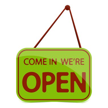 Yeşil işaret. Cevap ver. Açık, gölgeli. Beyaz arka planda açık tabela asılı. Gerçekçi tasarım şablonu. Vektör