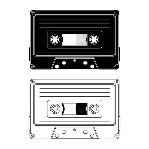 Tape Cassette Vector Black White Illustration Compact Cassette Tape Outline — Stock Vector