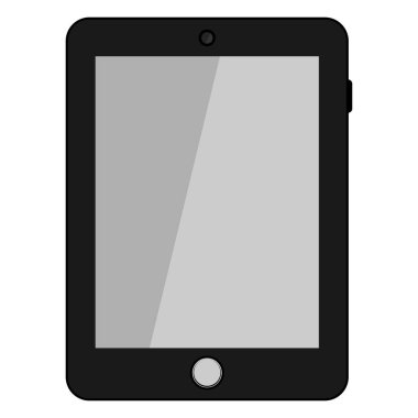 Siyah tablet vektör simgesi. Beyaz zemin üzerinde boş gri ekran izole edilmiş düz tablet bilgisayar. Vektör illüstrasyonu
