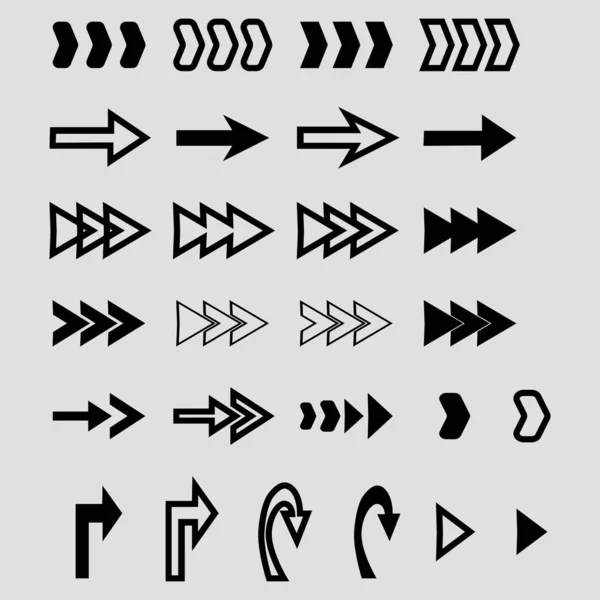 Collection Black Ideal Arrows Sur Fond Gris Collection Pointeurs Vectoriels — Image vectorielle