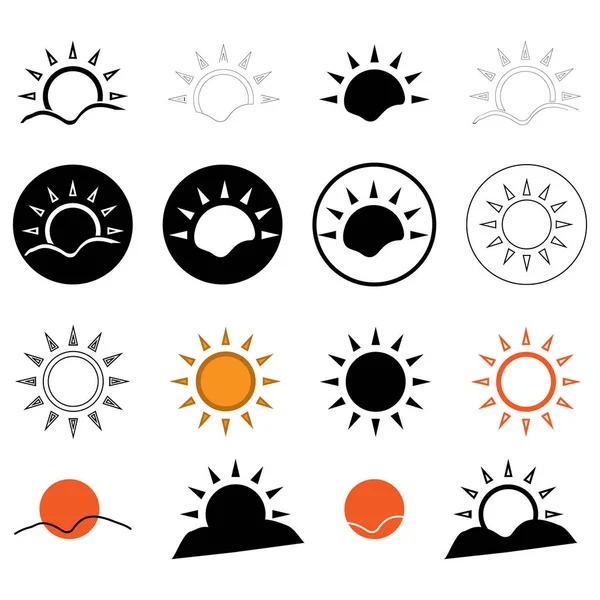 Suns Icon Collection Flat Simple Icons Set Sunrise Sun Sunshine — Stock Vector