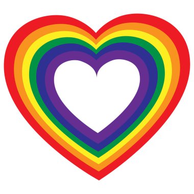 LGBT renk kalp. Gökkuşağı renkli kalp. Gay Gururu. Etiket, yama, tişört izi, logo tasarımı. Lezbiyen, gey, biseksüel, transseksüel gökkuşağı bayrağı canlı, beyaz arkaplanda izole edilmiş renkli renkler