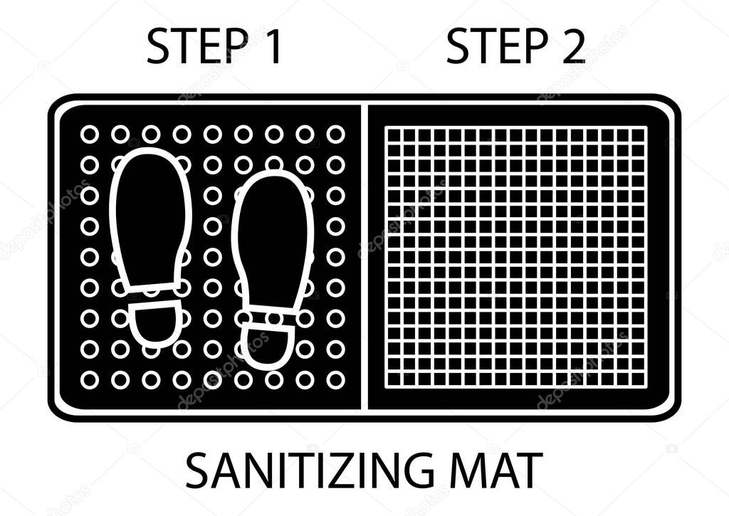 Disinfectant mat. Sanitizing mat. Antibacterial entry rug in glyph style. Disinfecting two-zone mat for shoes. Vector illustration isolated on white background