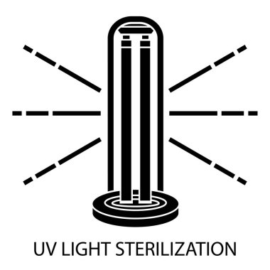 Ultraviyole ışığı dezenfeksiyon sembolü. Hava ve yüzeylerin ultraviyole ışık sterilizasyonu. Ultraviyole mikroplu radyasyon. Yüzey temizliği, tıbbi arındırma prosedürü. UV lambası. Vektör