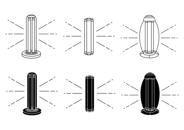 Знак Стерилізації Піктограми Дезінфекції Ультрафіолетового Світла Набір Ультрафіолетових Стерилізаційних Ламп — стоковий вектор