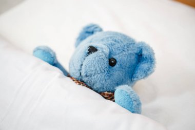 Oyuncak ayı boş bir yatakta