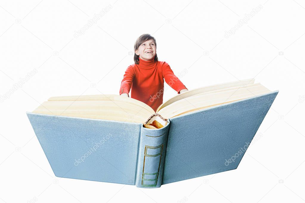 girl flying on a book. International Children's Book Day