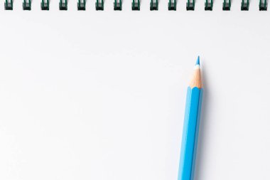 beyaz masa görünümlü mavi kalemli defter.
