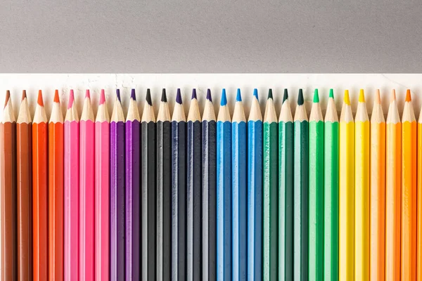 Colored pencils in row on a white background — Stock Photo, Image