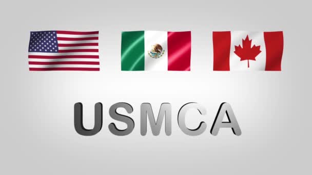 Flagi Amerykańskie Meksykańskie Kanadyjskie Powoli Machając Tekstem Usmca Nowa Nafta — Wideo stockowe