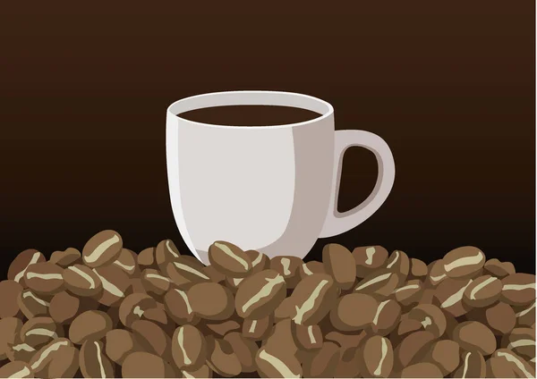 Kaffeetasse Und Frische Kaffeebohnen Auf Braunem Hintergrund Illustrationsvektor — Stockfoto