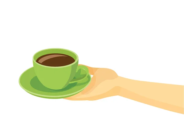 Kaffeetasse Grün Auf Untertasse Auf Dem Teller Menschlicher Hand Auf — Stockfoto