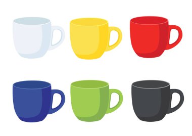 Beyaz arkaplan illüstrasyon vektöründe çok renkli kahve fincanı