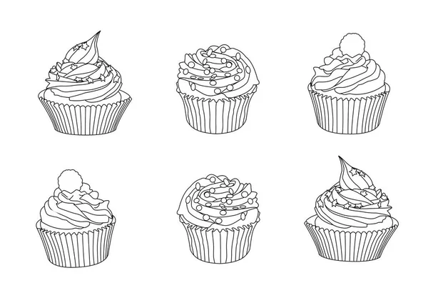 Cupcakes Linha Fundo Branco Vetor Ilustração — Fotografia de Stock
