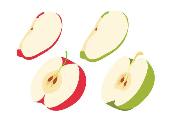 Apfelrot Und Apfelgrün Der Halbkugel Isoliert Auf Weißem Hintergrund Illustration — Stockfoto