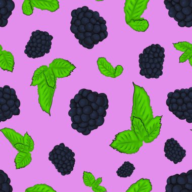 Böğürtlen ve nane yapraklarıyla kusursuz desen. Giysi ve eşya tekstil ürünleri, kağıt ürünleri, iç ve arka planda sosyal ağlar için kullanılabilir.. 