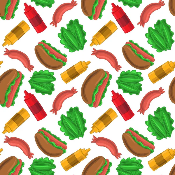 Seamless pattern with hot dog ingredients — Stock Vector