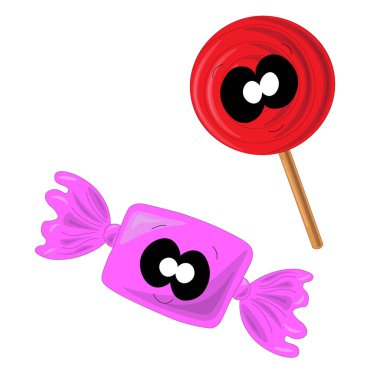 Çizgi film tarzında şeker ve lolipop