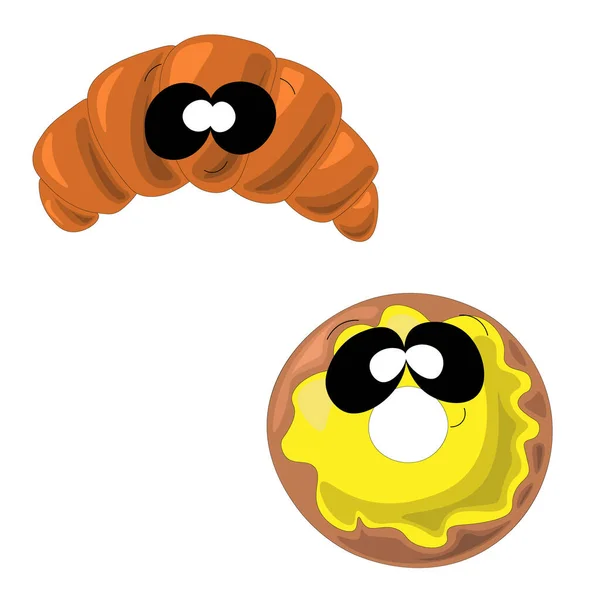 Croissant en donut in cartoon stijl — Stockvector