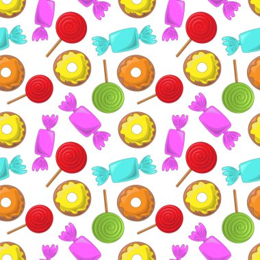 Lolipop, şeker ve donut ile kusursuz vektör deseni