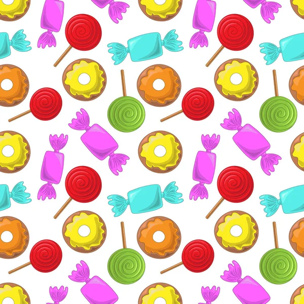 Seamless vector pattern with Lolipop, candy and donut — Stock Vector
