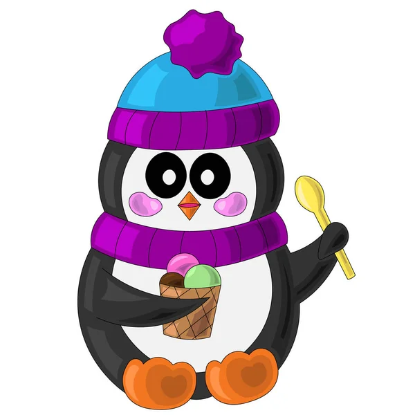 Pingüino con helado en estilo de dibujos animados — Vector de stock