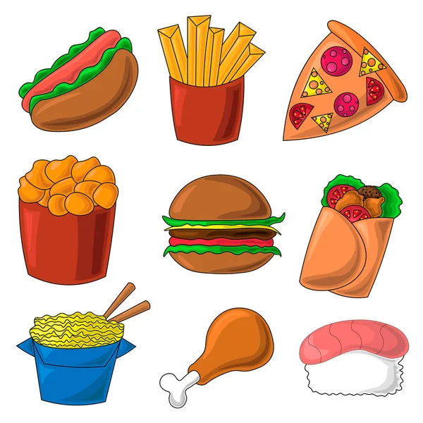 Iconos de color sobre el tema de la comida rápida — Vector de stock