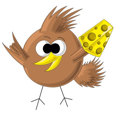 Çizgi film tarzında peynirli kahverengi kuş