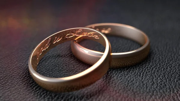 Golden wedding rings with letter of Love. The idea of declaration of love!