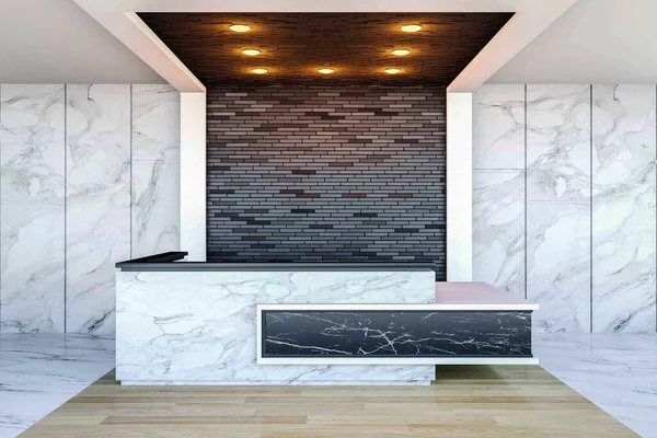 Modern otel lobi alanı ve resepsiyon masası..