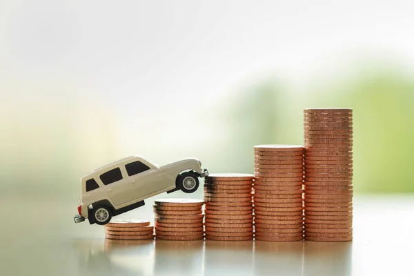 Automobiel Business Finance Concept Close Van Wit Miniatuur Auto Speelgoed — Stockfoto