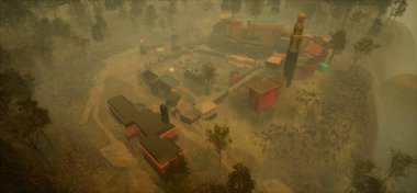 Kırsal bir dağ köyünün üç boyutlu bir çizimi. Bu kavram Portmeirion köyünden ilham alıyor..