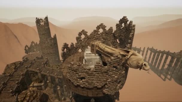 这是一个以荒芜的废墟为基础 被沙漠包围的平面设计理念的3D渲染电影场景 — 图库视频影像