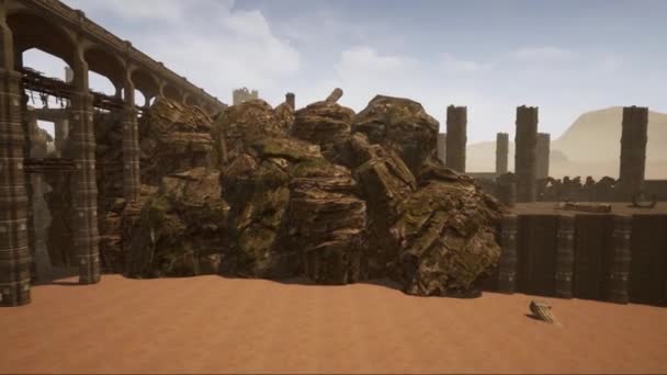 这是一个以荒芜的废墟为基础 被沙漠包围的平面设计理念的3D渲染电影场景 — 图库视频影像