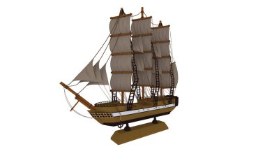 Bir süs eşyası tabanlı 3 boyutlu bir korsan gemisi tasviri..