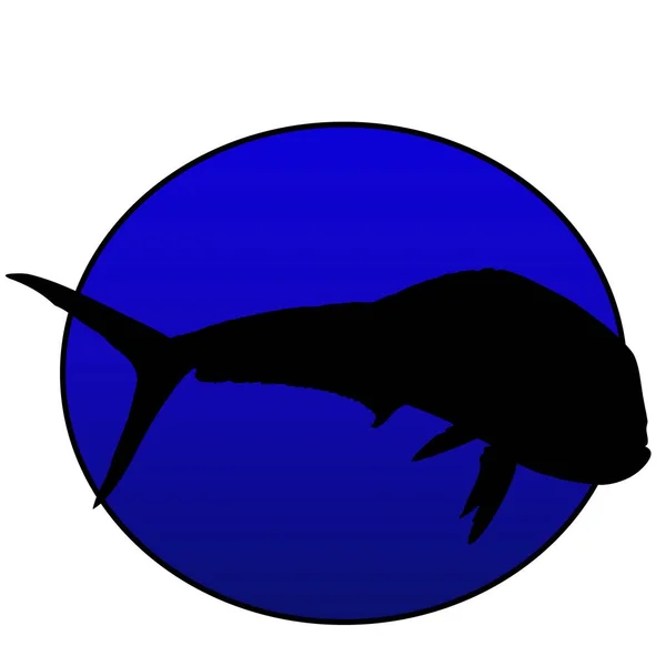 Рибний Силует Mahi Mahi Глибокому Синьому Морі — стоковий вектор