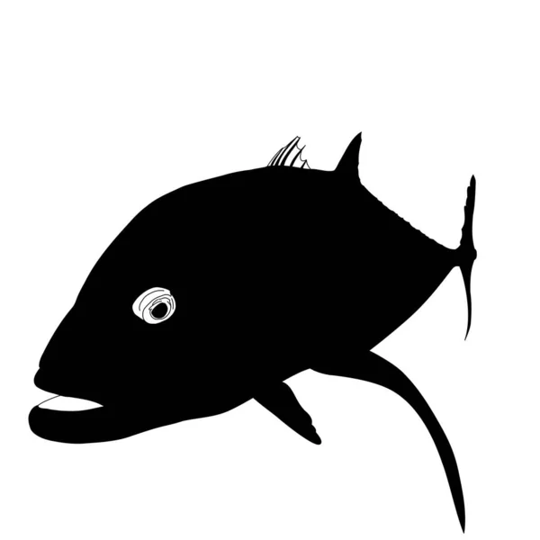 Solo Zwart Trevally Silhouet — Stockvector