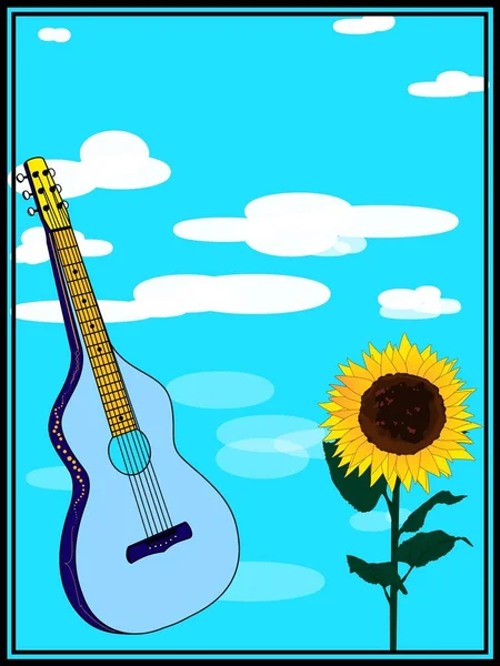 Lap Steel Sunflower Sky Clouds Ready Poster Flyer — Stock Vector