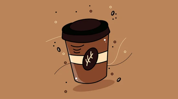 illustration of a coffee cup on a brown background for coffee shop and cafe, hot drink, poster