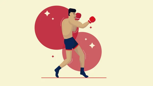 Ilustración Plana Humano Deportista Atleta Boxeador Con Fondo Neutro Círculos — Vector de stock