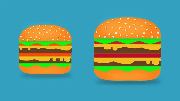 Zwei Einfache Hamburger Illustrationen Auf Blauem Hintergrund — Stockfoto