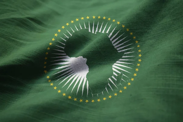 Closeup Ruffled Bandeira União Africana Bandeira União Africana Soprando Vento — Fotografia de Stock