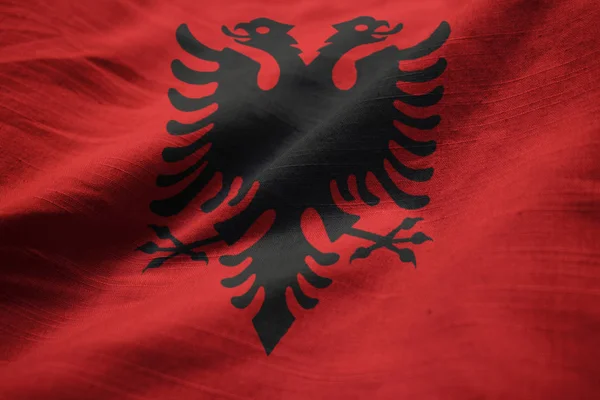 Primo Piano Della Bandiera Albania Increspata Bandiera Albania Che Soffia — Foto Stock